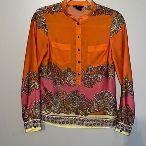 H&M women’s paisley print orange yellow coral tunic Size 2